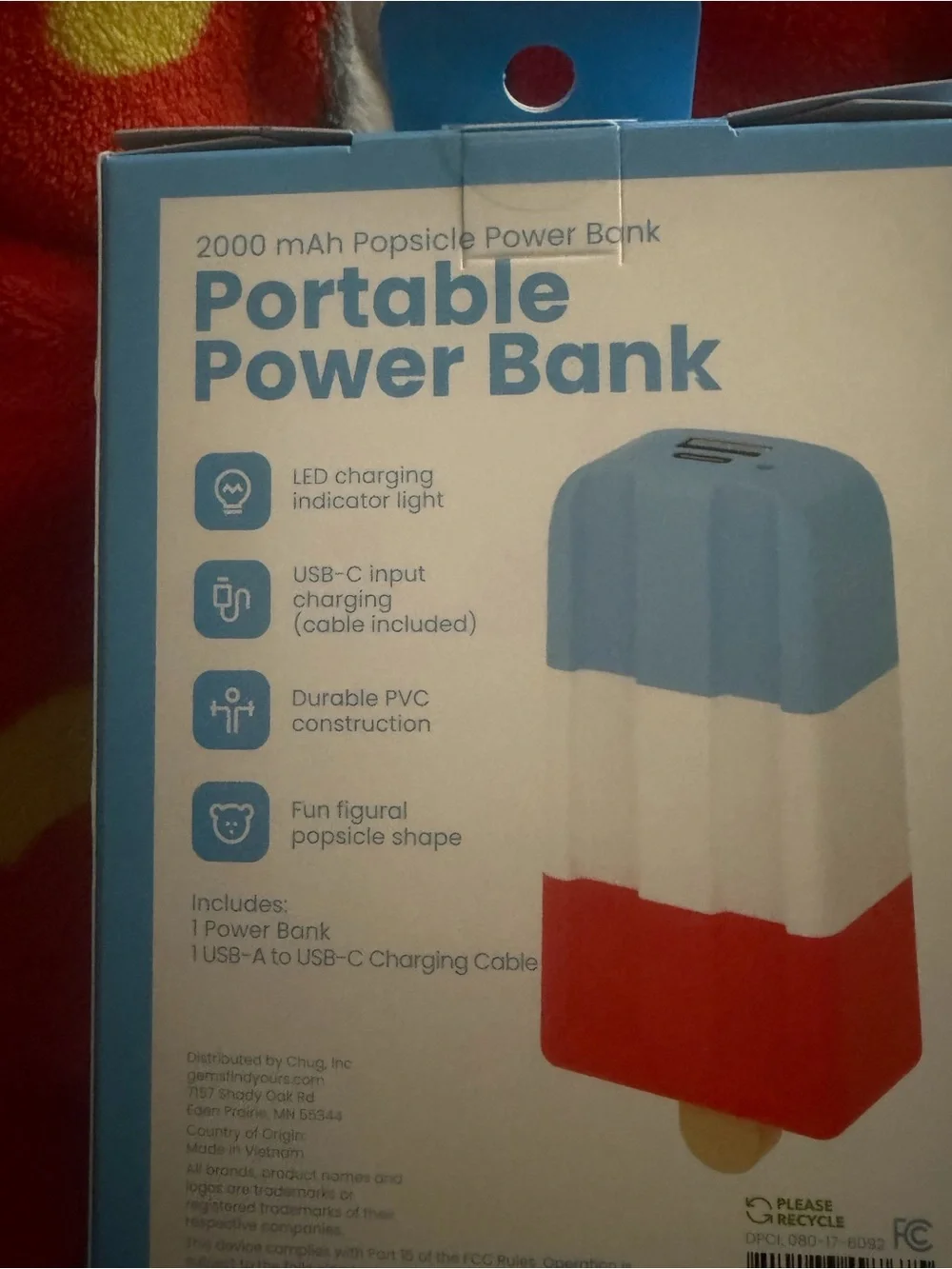 Bomb pop patriotic Portable power bank 2000mah charging bank New Quick Ship